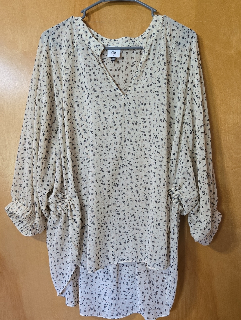 CAbi Cream Floral V-Neck Tunic Top